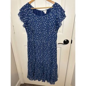 J. Crew Blue White Floral Tiered Midi Peasant Dress Sz 14 Preppy Dainty Bohemian
